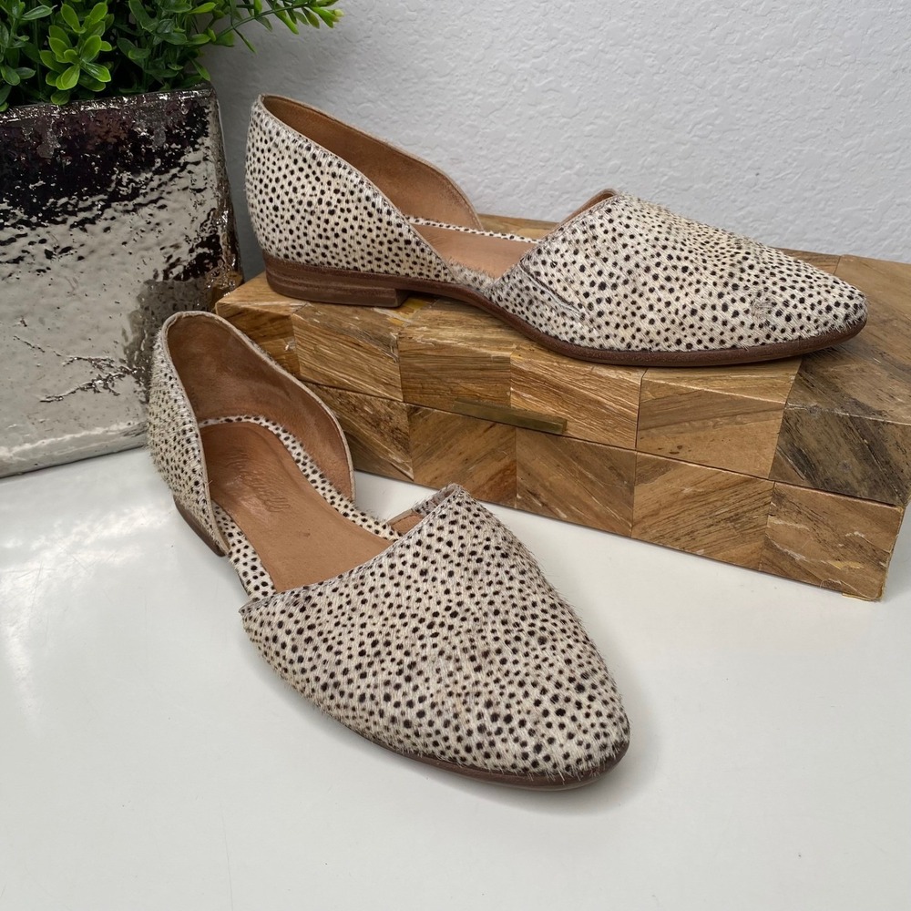 Madewell Marisa Spotted Calf Hair d'Orsay‎ Flats Pointed Toe Cream Black  Size 6